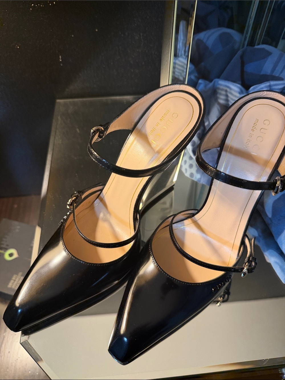 Women's Gucci, Christy Patent Leather wedge mules size 40 made in Italy